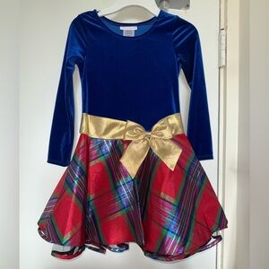 Bonnie Jean Girls holiday Kids Plaid Dress with Gold Bow size 7 NWT